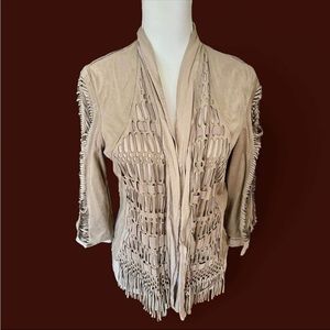 Chico’s fringed faux suede jacket